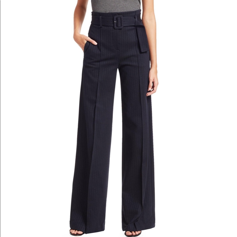 Theory High Waisted Pinstripe Belt Pants